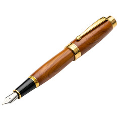 Elegant Wooden Fountain Pen with Gold Accents on White Background.