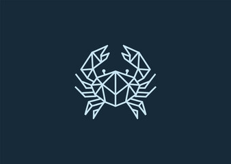 A minimalist crab logo in elegant line art style, featuring clean symmetrical curves and sharp claws, symbolizing strength, balance, and resilience, designed as a creative modern vector concept © PULO