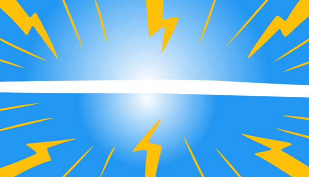 Blue background comic style design with lightning rays