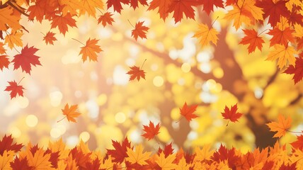Autumn Maple Leaves Falling with Golden Bokeh Background image photo