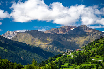 view on italian Alps with church near Sterzing in Alto Adige region in Italy