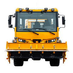 Fototapeta premium Snow removal vehicle ready for winter duty in urban area on a transparent background, cut out