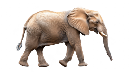 A realistic depiction of an elephant walking gracefully across a plain background. its majestic features and natural movement. ideal for educational and wildlife-related content