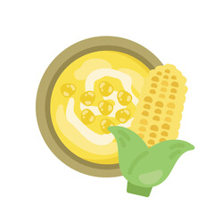 コーンスープ・ポタージュ　イラスト（とうもろこし付き）