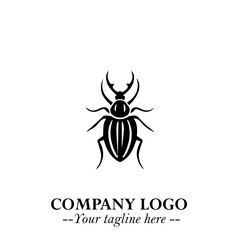 Beetle Logo Symbol in Black on the White Background with Simple Modern Insect Design