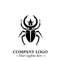 Beetle Logo Symbol in Black on the White Background with Simple Modern Insect Design