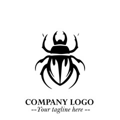 Beetle Logo Symbol in Black on the White Background with Simple Modern Insect Design