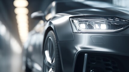 Fototapeta premium Bright showroom lights illuminate newly unveiled cars, showcasing their sleek designs and innovative features. Enthusiasts admire the stunning vehicles, eager to experience cutting-edge technology