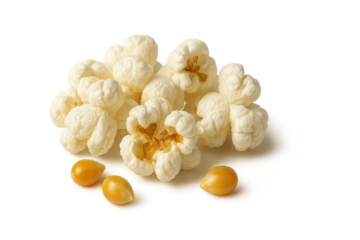 Popcorn and corn kernels creating a delicious snack for sharing, cinema, movie, and entertainment moments