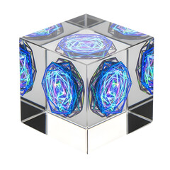 Abstract Light Cube with Blue and Purple Reflections.