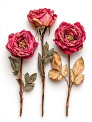 Dried Pink Roses Displaying Beauty in Decay on a Simple Background