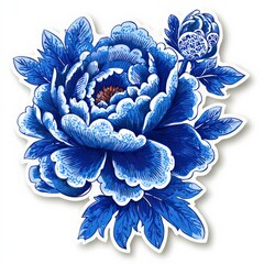 Beautiful Blue Floral Illustration Featuring Detailed Petals and Leaves