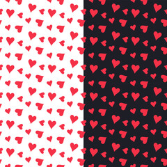Valentine’s Red Hearts Seamless Pattern on White and Black Backgrounds