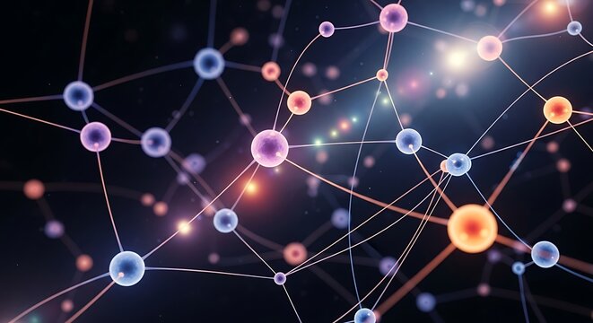 Abstract illustration of connected spheres representing network and data