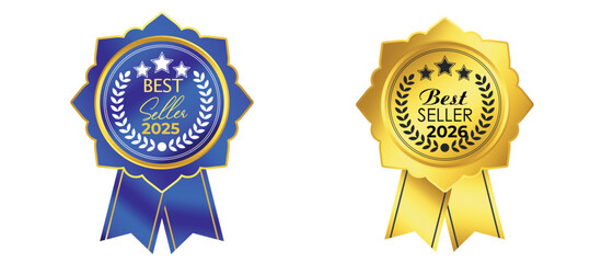 Fototapeta premium Premium Best Seller Label , Award Badge Vector Set ,Golden Product Promotion Seal, Guarantee Stamp, Best seller 2025,2026
