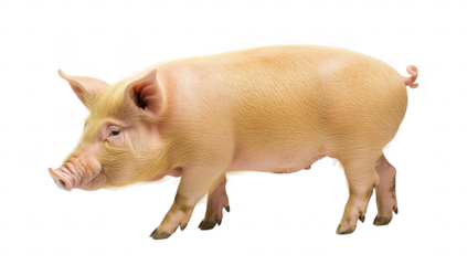 A healthy. well-groomed pig walking gracefully on a clean. white background. its smooth skin and natural posture. ideal for agricultural and farming-related content