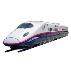 Fototapeta premium Fast train traveling on elevated tracks in urban setting on a transparent background, cut out