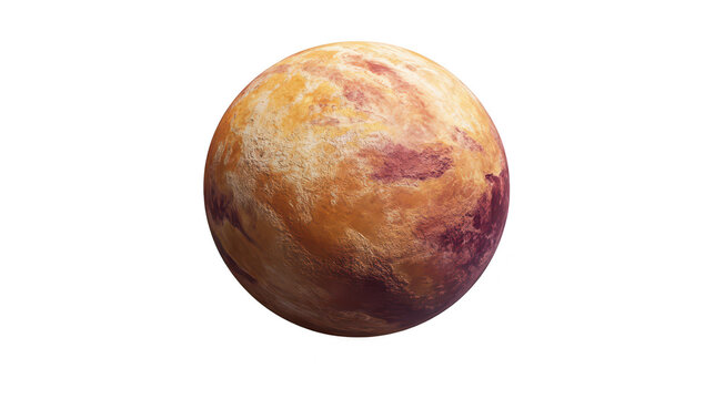 A detailed rendering of a stylized planet resembling Venus. its orange and purple surface textures. set against a clean white background. ideal for educational or artistic use