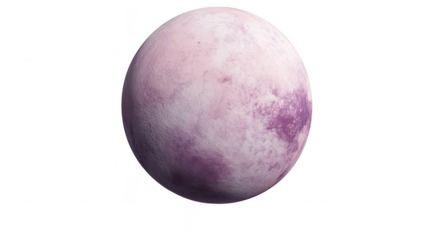 A beautifully rendered. textured sphere resembling a distant celestial body. shades of pink and purple. set against a clean white background. ideal for use in educational or artistic contexts
