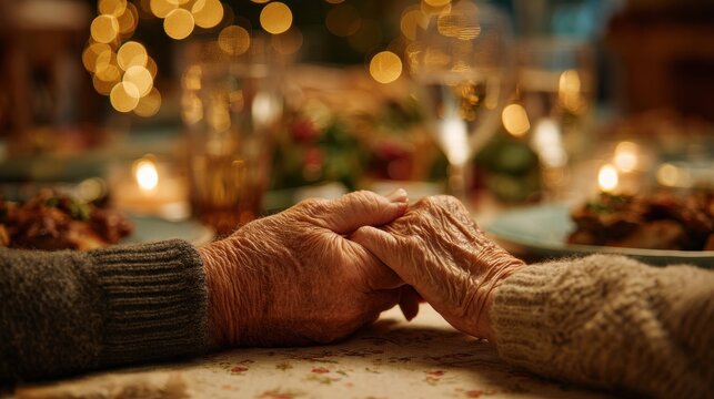 Two elderly hands holding in a warm, loving atmosphere. - Powered by Adobe