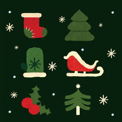 Cute Christmas Paper Cut Icons