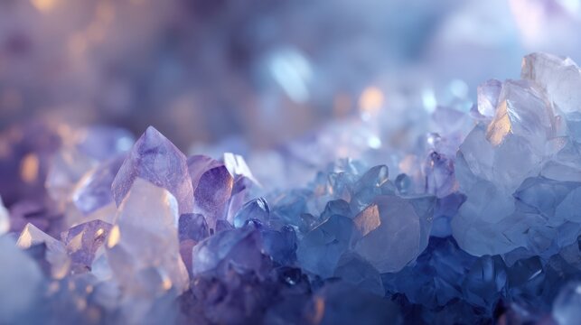 Close up of purple and blue crystal background. Healing gem stones and mineral texture with bokeh. Abstract sparkling surface. - Powered by Adobe