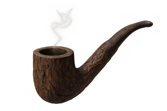 Smoking classic wooden pipe producing smoke, a symbol of relaxation, vintage style, and traditional habit with transparent background