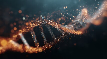 Abstract DNA double helix structure made of shimmering particles. Genetic engineering and medical science concept for digital health.