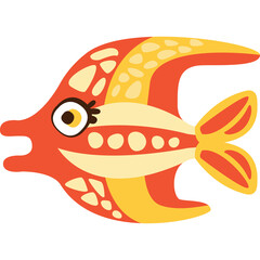 Stylized Tropical Fish Illustration with Orange Yellow and Cream Colors Transparent Background