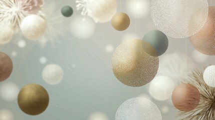 Abstract illustration of soft-colored Christmas ornaments on a dreamy background.