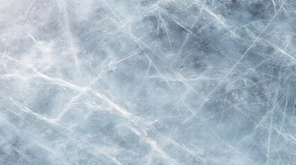 Iced surface with many cracks from ice skating. Winter background texture for sport related event or cold weather concept. Abstract pattern.