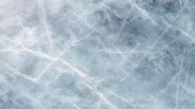 Iced surface with many cracks from ice skating. Winter background texture for sport related event or cold weather concept. Abstract pattern.