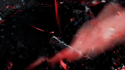 A dark armored figure with red and blue light bursts from destruction - Powered by Adobe