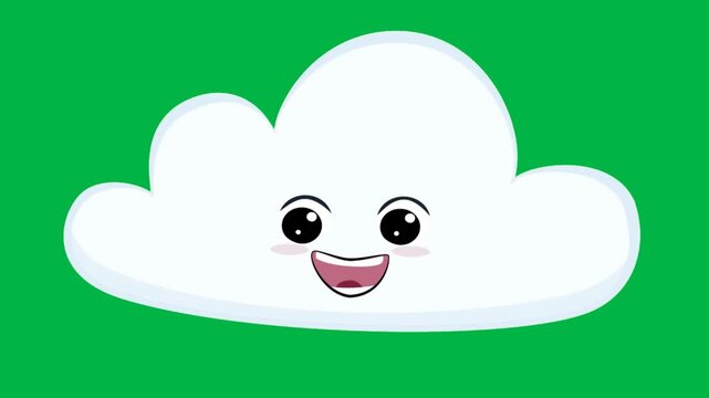 A happy cloud with wide-open mouth laughs joyfully while floating on a green screen chromakey background in this 2d animated cartoon animation. Excellent for cheerful ads or fun educational content