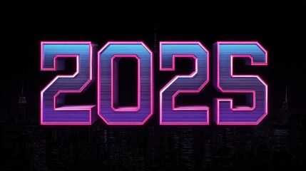 Futuristic Neon 2025 Design with Bold Typography and Vibrant Colors Against a Dark Background for Artistic and Creative Projects