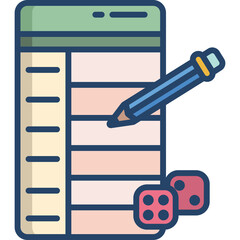Table With Pencil And Dice For Game Scorekeeping Or Planning On Transparent Background In Flat Design Style