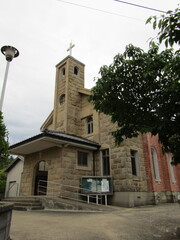 長崎県平戸市生月島、カクレキリシタン発見の碑もあるカトリック山田教会