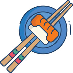 Sushi Roll with Chopsticks on Blue Plate Vector Illustration Icon Transparent Background