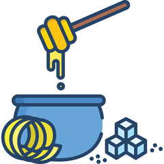 Sweet Honey Pot With Wooden Dipper Sugar Cubes And Lemon Zest In Flat Design Style On Transparent Background