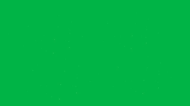 Small green glowing dots scatter lightly on a green screen chromakey background in this 2d animated cartoon animation. Excellent for firefly effects or bioluminescent accents.