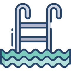 Swimming Pool Ladder Emerging From Wavy Teal Water With Blue Accents On A Transparent Background