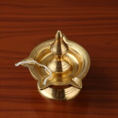 Top-Down Shot of Traditional Sri Lankan Brass Oil Lamp – Polished Cultural Heritage Object Photography