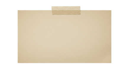 Blank aged brown paper note element secured with masking tape for message mockups and design. isolated PNG with Transparent Background
