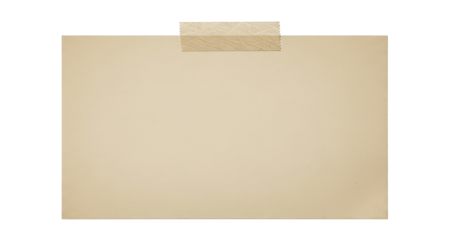 Blank aged brown paper note element secured with masking tape for message mockups and design. isolated PNG with Transparent Background