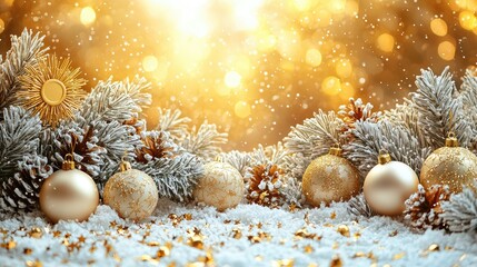 Happy Christmas Banner Template with Festive Elements and Background