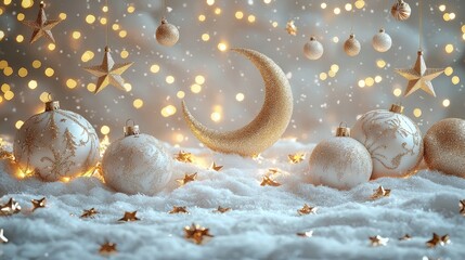 Festive Christmas Banner Design with Ornaments and Star Decorations