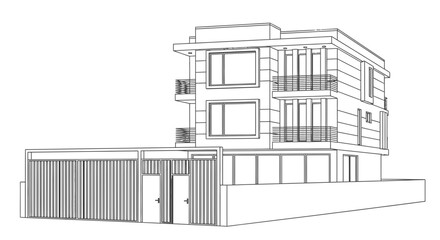 Architectural rendering of a modern three story residential building