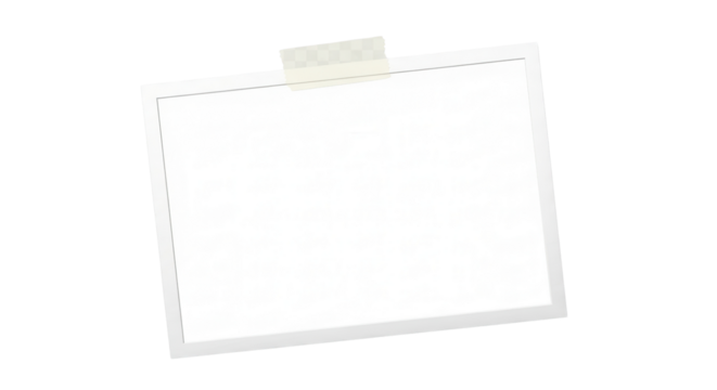Blank instant photograph frame graphic element taped down for design mockups. isolated PNG with Transparent Background