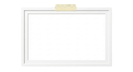 Minimalist white picture frame border held by tape for photography mockup and digital design isolated PNG with Transparent Background