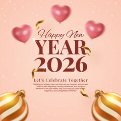 Happy New Year 2026 Poster Template, 2026 Celebration Banner Background, Festive New Year Greeting Card Design, Luxury Abstract Party Invitation 2026